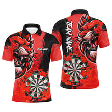 Load image into Gallery viewer, Red Funny Darts Flame Lion Custom Polo &amp; Quarter-Zip, Personalized Men Dart Shirts Dart Jerseys TDM2959