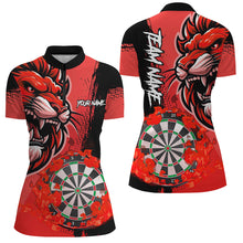 Load image into Gallery viewer, Red Funny Darts Flame Lion Custom Polo &amp; Quarter-Zip, Personalized Women Dart Shirts Dart Jerseys TDM2959