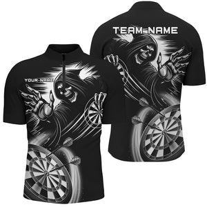 Personalized Black White Death Skeleton Dart Shirts For Men Custom Scary Dart Jerseys Team Uniform TDM2961