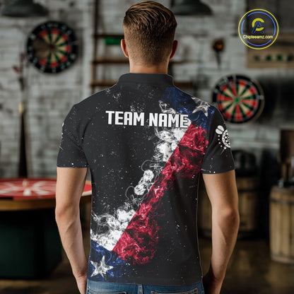 Personalized Black Grunge Texas Flag Smoke Darts Shirt For Men, Patriotic Team Dart Jerseys TDM5178