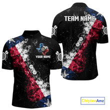 Load image into Gallery viewer, Personalized Black Grunge Texas Flag Smoke Darts Shirt For Men, Patriotic Team Dart Jerseys TDM5178