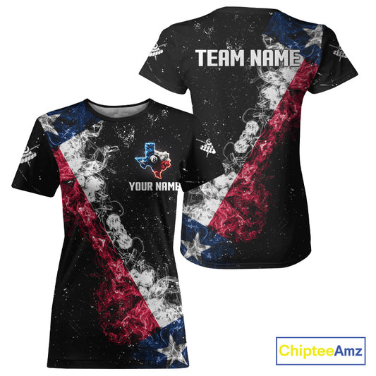 Personalized Grunge Texas Flag Smoke Billiard T-Shirt For Women Custom Patriotic Texas Pool Team Jersey TDM3193