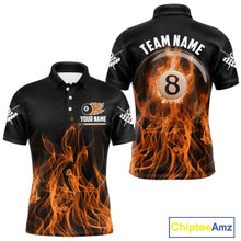 Load image into Gallery viewer, Orange Flaming 8 Ball Billiard Polo &amp; 1/4 Zip For Men Custom Billiard Jersey, Pool Team Shirts TDM5432