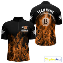 Load image into Gallery viewer, Orange Flaming 8 Ball Billiard Polo &amp; 1/4 Zip For Men Custom Billiard Jersey, Pool Team Shirts TDM5432