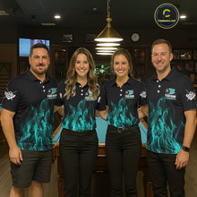 Load image into Gallery viewer, Turquoise Flaming 8 Ball Billiard Polo &amp; 1/4 Zip For Women Custom Billiard Jersey, Pool Team Shirts TDM5433