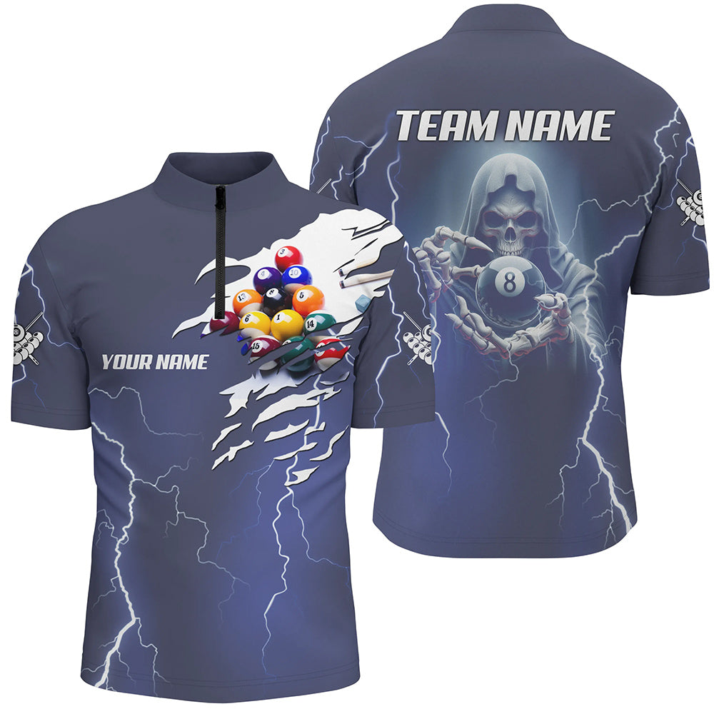 Billiard Skeleton Lighting Customized Blue Men Quarter-Zip Shirt Billiards Jerseys Uniform TDM1091