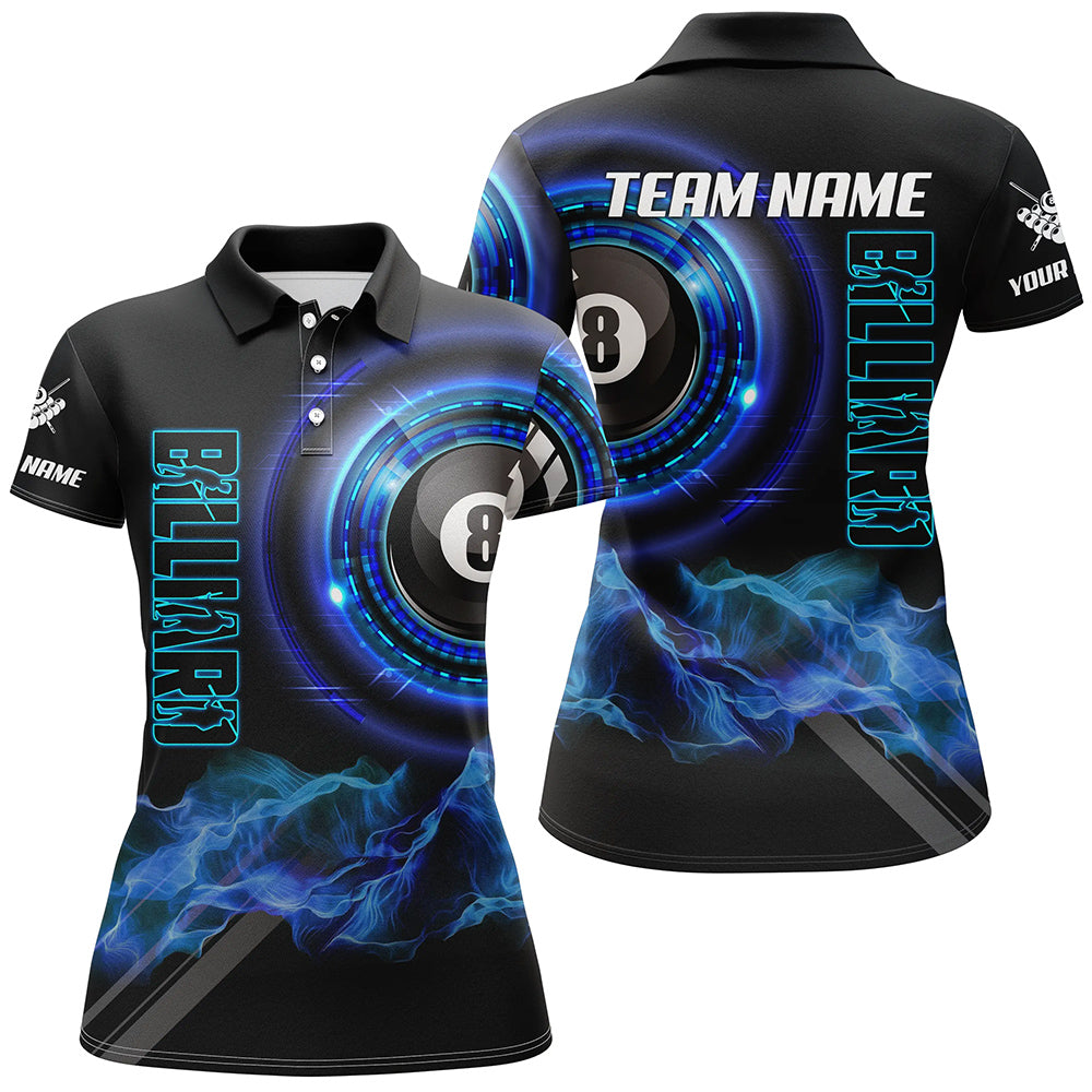 Blue 8 Ball Pool Billiard Jerseys For Women Custom Billiard Polo Shirts Team League Billiard Shirts TDM1093