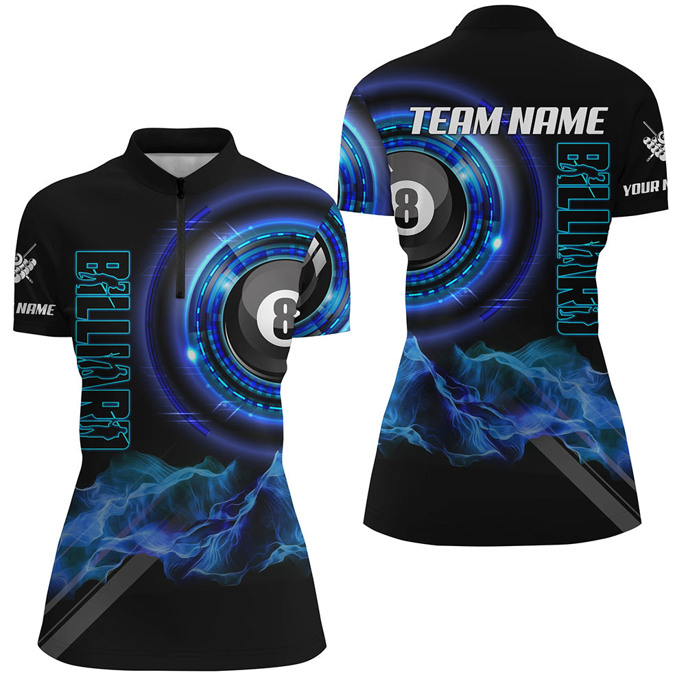 Blue 8 Ball Pool Billiard Jerseys Custom Women Quarter-Zip Shirt Team League Billiard Shirts TDM1093