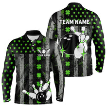 Load image into Gallery viewer, Green Shamrock Grunge US Flag Patriotic Bowling Shirts For Women Custom St Patrick Day Bowling Jersey TDM3545