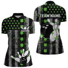 Load image into Gallery viewer, Green Shamrock Grunge US Flag Patriotic Bowling Shirts For Women Custom St Patrick Day Bowling Jersey TDM3545