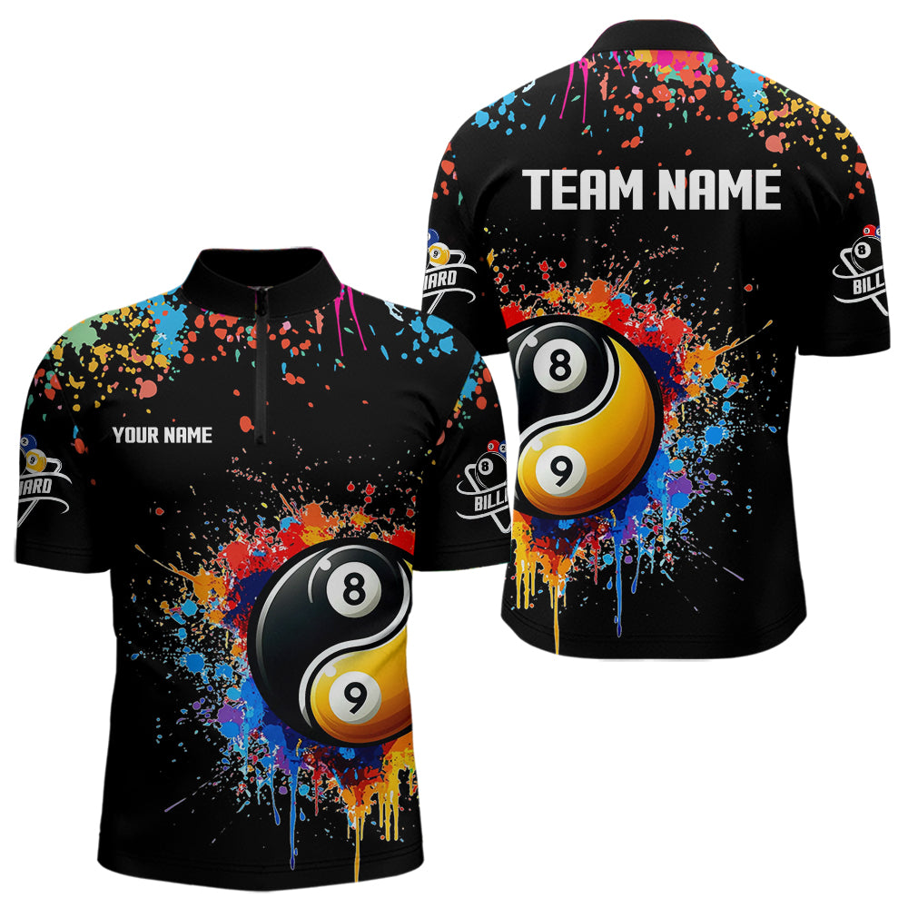 Funny Ying And Yang 8 Ball & 9 Ball Colorful Splash Custom Billiard Shirt For Men, Billiard Jersey  TDM3703