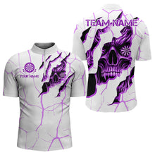 Load image into Gallery viewer, Personalized Skull White Purple Grunge Darts Polo &amp; Quarter-Zip For Men Custom Dart Team Jerseys TDM3704