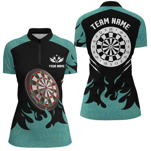 Black And Turquoise Darts Board 3D Women Darts Quarter-Zip Shirts Custom Darts Team Jerseys TDM1426