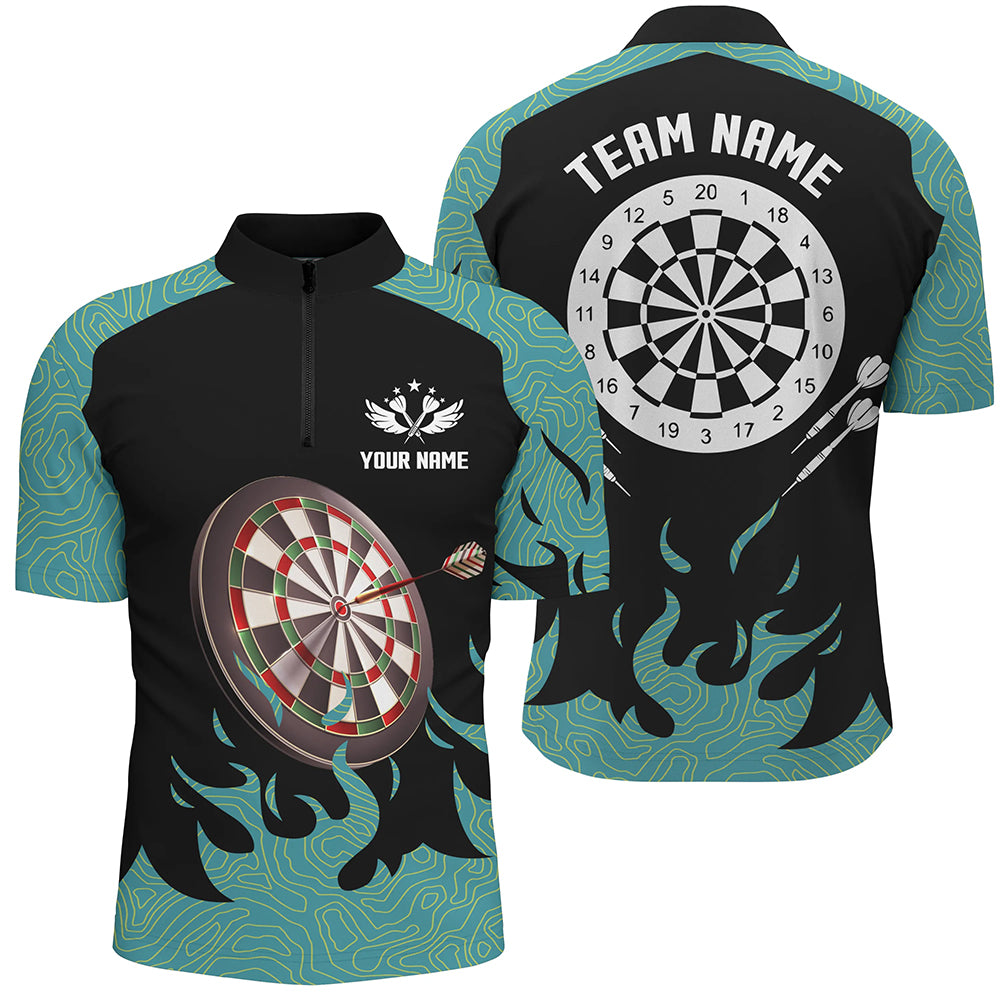 Black And Turquoise Darts Board 3D Men Darts Quarter-Zip Shirts Custom Darts Team Jerseys TDM1426