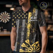 Load image into Gallery viewer, Custom Gold Grunge US Flag Patriotic Darts Shirt For Men, Retro Darts Board Darts Team Jerseys TDM3972