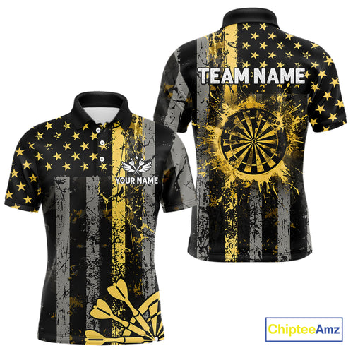 Custom Gold Grunge US Flag Patriotic Darts Shirt For Men, Retro Darts Board Darts Team Jerseys TDM3972