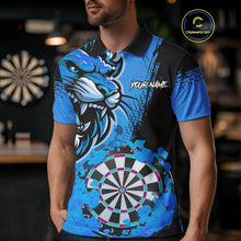 Load image into Gallery viewer, Blue Funny Darts Flame Lion Custom Polo &amp; Quarter-Zip, Personalized Men Dart Shirts Dart Jerseys TDM3974