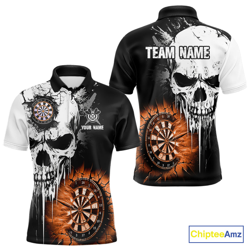Personalized Grunge Skull Crack Wall Men Dart Shirts Custom Darts League Team Jerseys |Orange TDM3975