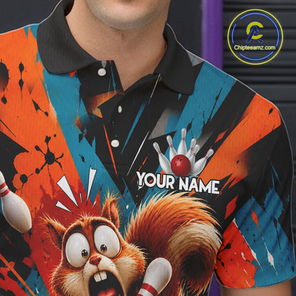 Colorful Graffiti Funny Squirrel Bowling Polo, 1/4 Zip Shirts For Men Custom Bowling Team Jersey TDM6489