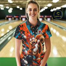 Load image into Gallery viewer, Colorful Graffiti Funny Squirrel Bowling Polo, 1/4 Zip Shirts For Women Custom Bowling Team Jersey TDM6489
