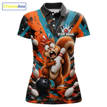 Load image into Gallery viewer, Colorful Graffiti Funny Squirrel Bowling Polo, 1/4 Zip Shirts For Women Custom Bowling Team Jersey TDM6489