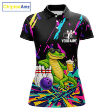 Load image into Gallery viewer, Colorful Bowling Jersey Funny Alligator Bowling Polo &amp; 1/4 Zip For Women Custom Bowling Team Shirts TDM6491