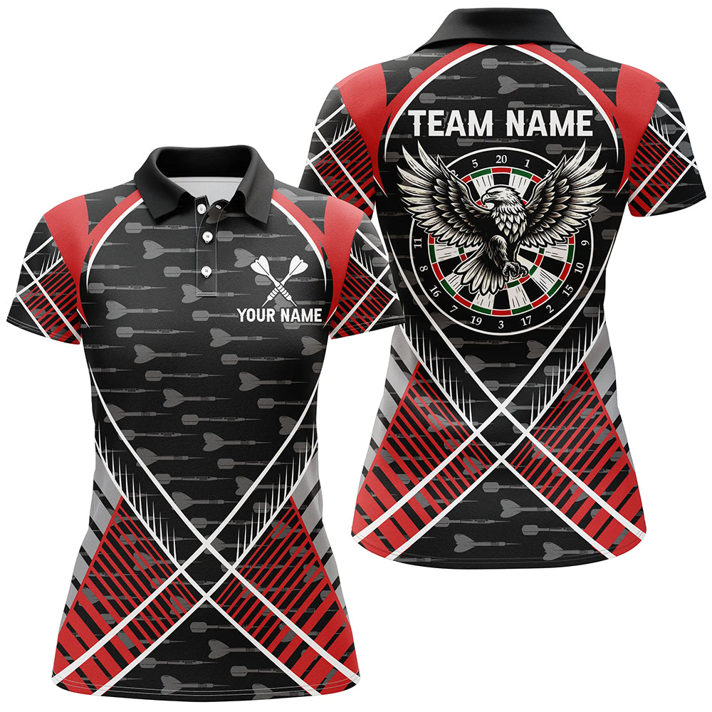 Darts Eagle Arrow Pattern Custom Polo & Quarter-Zip Shirts For Women, Darts Team Jerseys Apparel |Red TDM2202