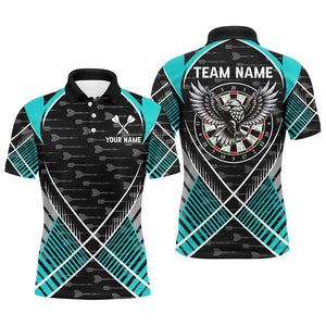 Darts Eagle Arrow Pattern Custom Polo & Quarter-Zip Shirts For Men, Darts Team Jerseys |Turquoise TDM2204