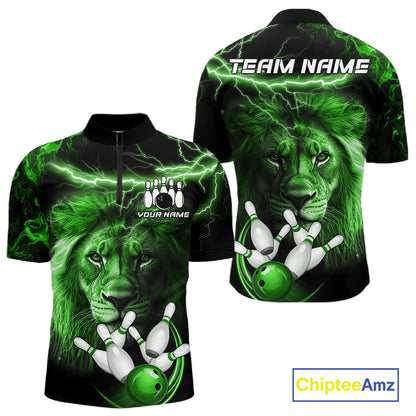 Personalized Green Lightning Thunder Lion Bowling Shirts For Men Custom Bowling Team Jerseys TDM7220