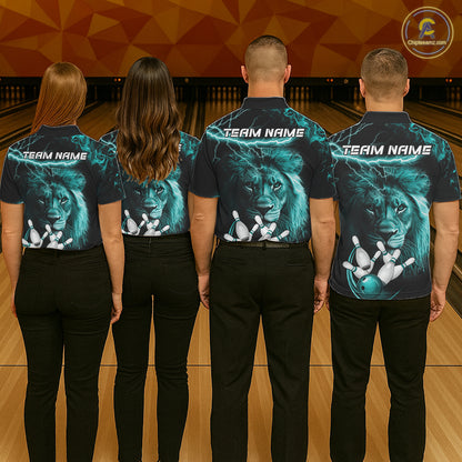 Personalized Turquoise Lightning Thunder Lion Bowling Shirts For Men Custom Bowling Team Jerseys TDM7221