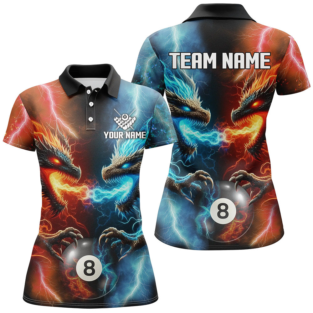 Orange And Blue Billiards 8 Ball Custom Dragon Pool Shirts For Women Best Billiard Team Shirts Jersey TDM2465