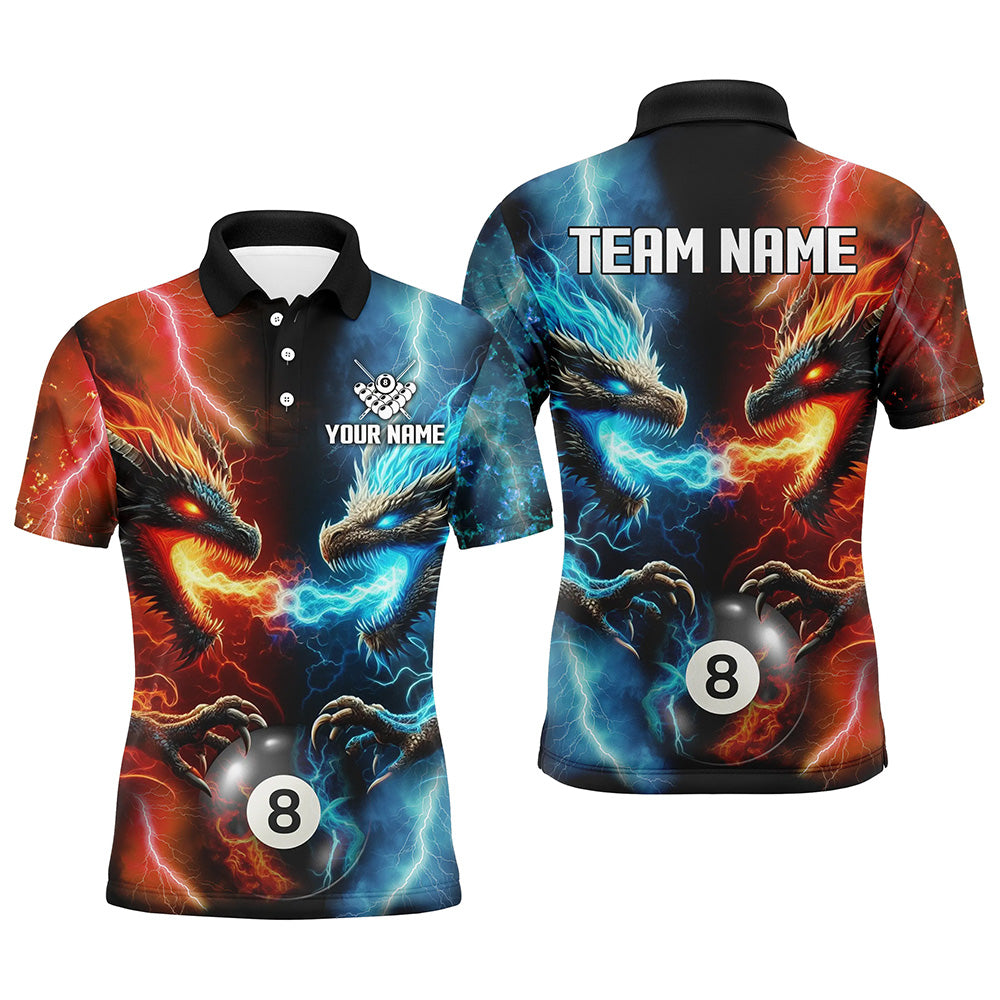 Orange And Blue Billiards 8 Ball Custom Dragon Pool Shirts For Men Best Billiard Team Shirts Jersey TDM2465