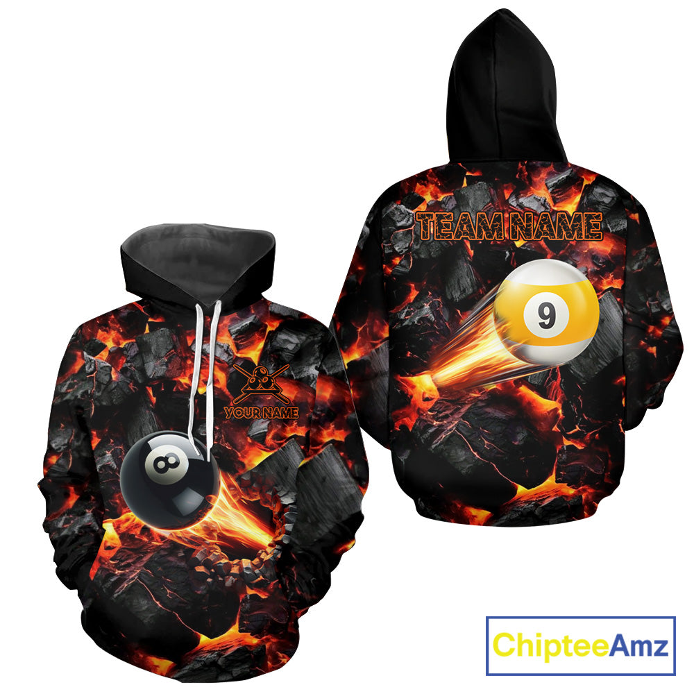 Personalized Fire 8 Ball & 9 Ball Hoodie For Men And Women Custom Billiard Hoodie Pool Team Shirt TDM2467