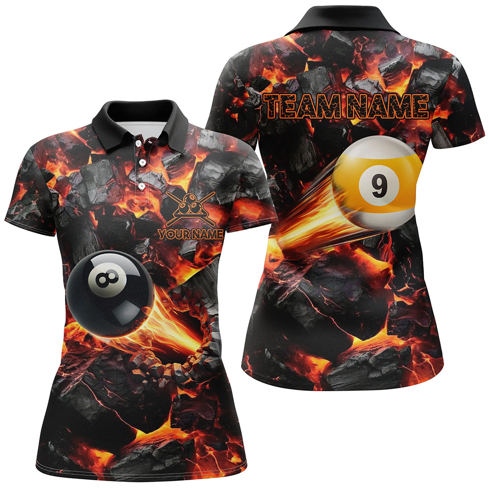 Personalized 8 Ball & 9 Ball Fire Shooting Billiard Jerseys For Women, Billiard Pool Shirts For Team TDM2467