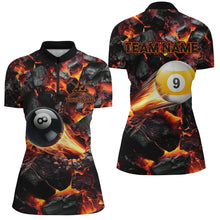 Load image into Gallery viewer, Personalized 8 Ball &amp; 9 Ball Fire Shooting Billiard Jerseys For Women, Billiard Pool Shirts For Team TDM2467