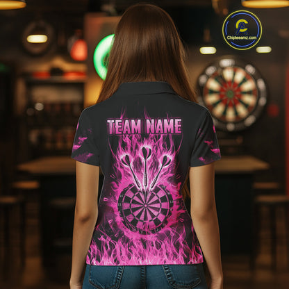 Fire Flame Darts Board American Flag Skull Dart Shirts For Women Custom Darts Team Jerseys |Pink TDM4774