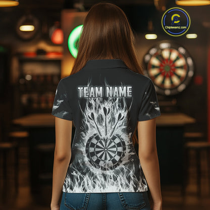 Fire Flame Darts Board American Flag Skull Dart Shirts For Women Custom Darts Team Jerseys |Grey TDM4775