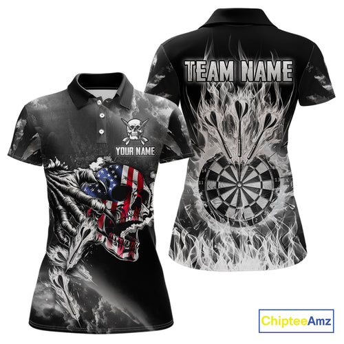 Fire Flame Darts Board American Flag Skull Dart Shirts For Women Custom Darts Team Jerseys |Grey TDM4775