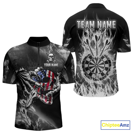 Fire Flame Darts Board American Flag Skull Dart Shirts For Men Custom Darts Team Jerseys |Grey TDM4775