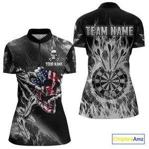 Fire Flame Darts Board American Flag Skull Dart Shirts For Women Custom Darts Team Jerseys |Grey TDM4775