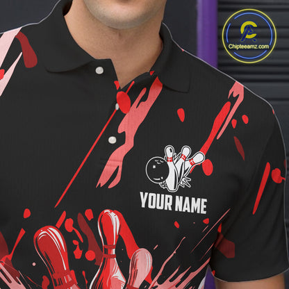 Red Bowling Jerseys Bowling Polo, 1/4 Zip Shirt For Men Custom Bowling Team Shirts For Bowlers TDM7483