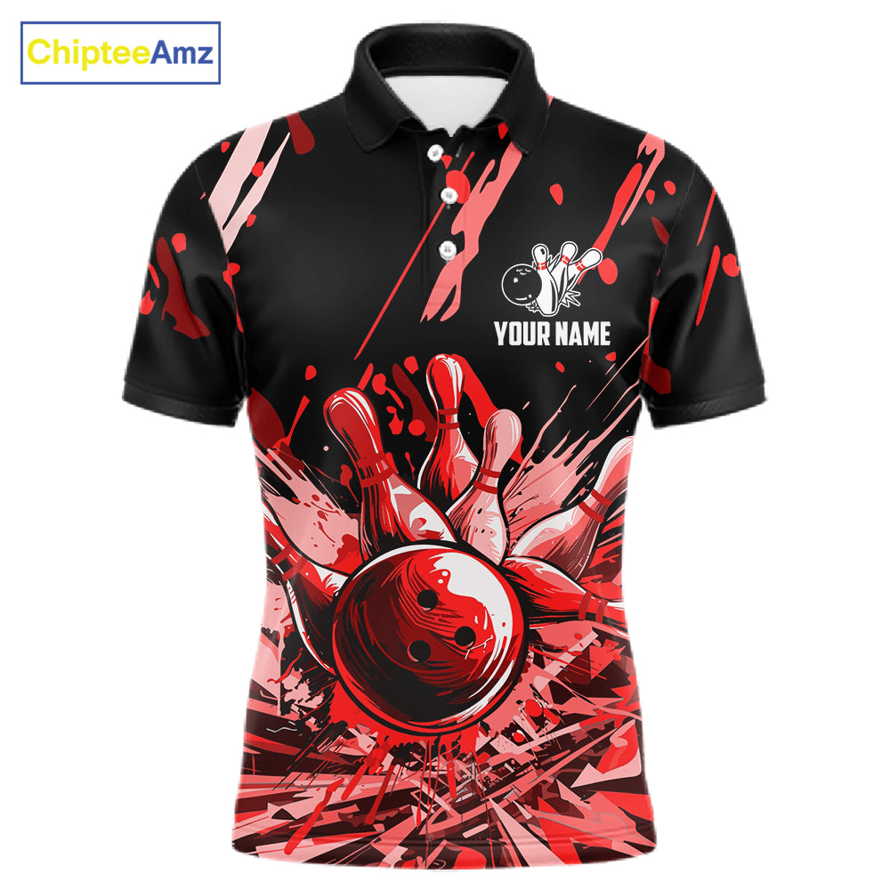 Red Bowling Jerseys Bowling Polo, 1/4 Zip Shirt For Men Custom Bowling Team Shirts For Bowlers TDM7483
