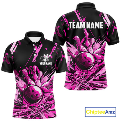 Pink Bowling Jerseys Bowling Polo, 1/4 Zip Shirt For Men Custom Bowling Team Shirts For Bowlers TDM7484