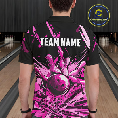 Pink Bowling Jerseys Bowling Polo, 1/4 Zip Shirt For Men Custom Bowling Team Shirts For Bowlers TDM7484