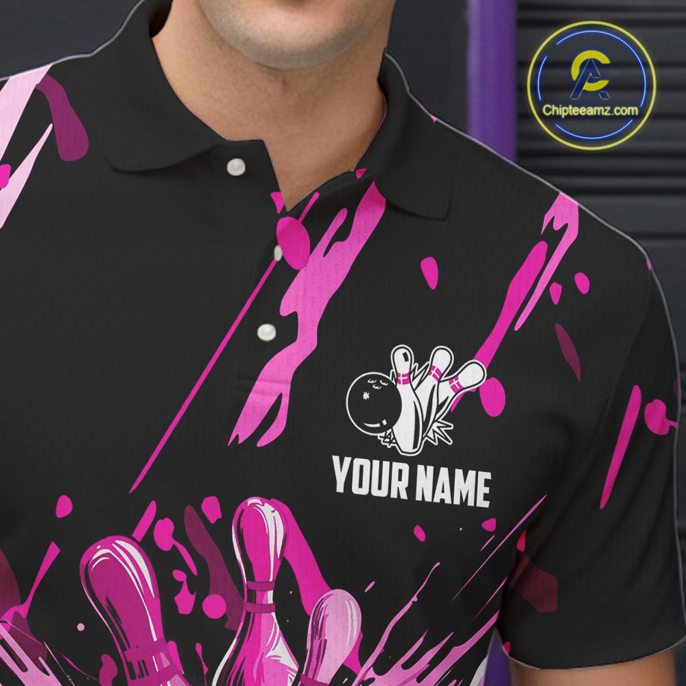 Pink Bowling Jerseys Bowling Polo, 1/4 Zip Shirt For Men Custom Bowling Team Shirts For Bowlers TDM7484