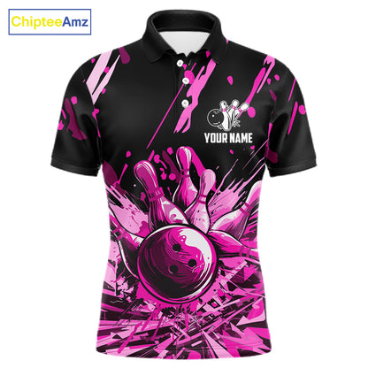 Pink Bowling Jerseys Bowling Polo, 1/4 Zip Shirt For Men Custom Bowling Team Shirts For Bowlers TDM7484