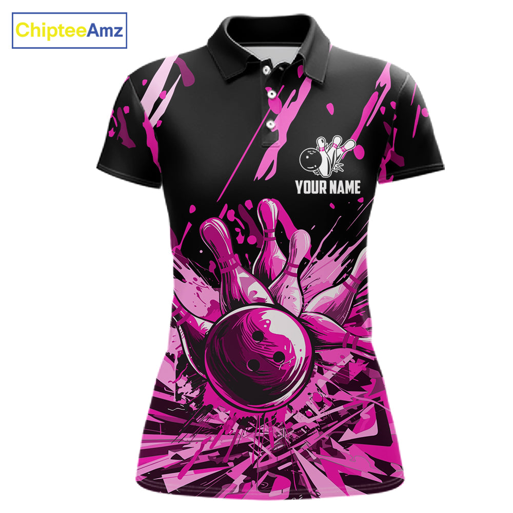 Pink Bowling Jerseys Bowling Polo, 1/4 Zip Shirt For Women Custom Bowling Team Shirts For Bowlers TDM7484