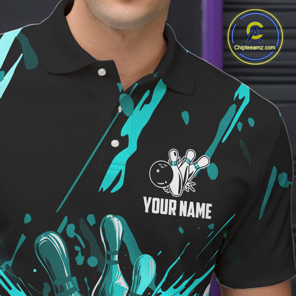 Teal Bowling Jerseys Bowling Polo, 1/4 Zip Shirt For Men Custom Bowling Team Shirts For Bowlers TDM7485