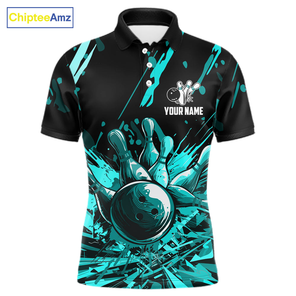Teal Bowling Jerseys Bowling Polo, 1/4 Zip Shirt For Men Custom Bowling Team Shirts For Bowlers TDM7485