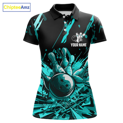 Teal Bowling Jerseys Bowling Polo, 1/4 Zip Shirt For Women Custom Bowling Team Shirts For Bowlers TDM7485